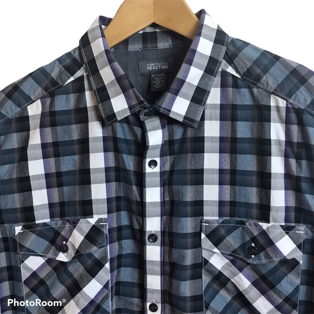 Kenneth Cole Reaction Shirt Mens XL Multi Check Plaid Long Sleeve Button Up